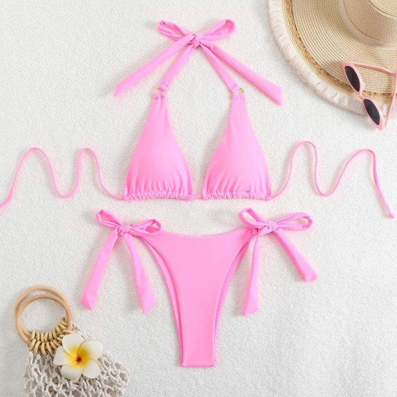 Damen Triangel-Bikini mit verstellbaren Schleifen und hohem Beinausschnitt Shopnory