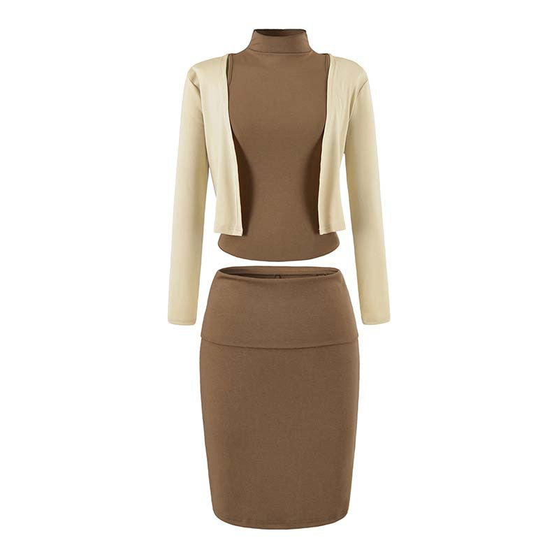 Damen Zweiteiliges Business-Strickset mit Rollkragen-Top, Bolero und Bleistiftrock Shop Nory