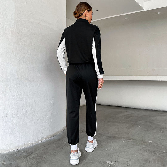Damen Sportives Crop-Trainingsset mit Half‑Zip, Kontraststreifen & Tunnelzughose Shop Nory