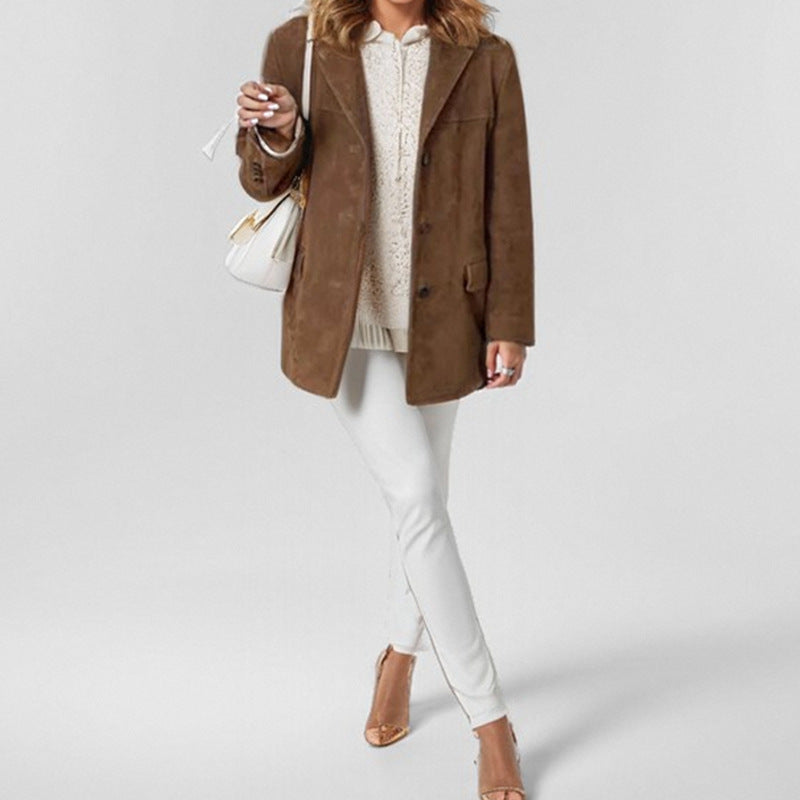 Damen nan Oversize Wildlederblazer mit Reverskragen und aufgesetzten Taschen Shop Nory
