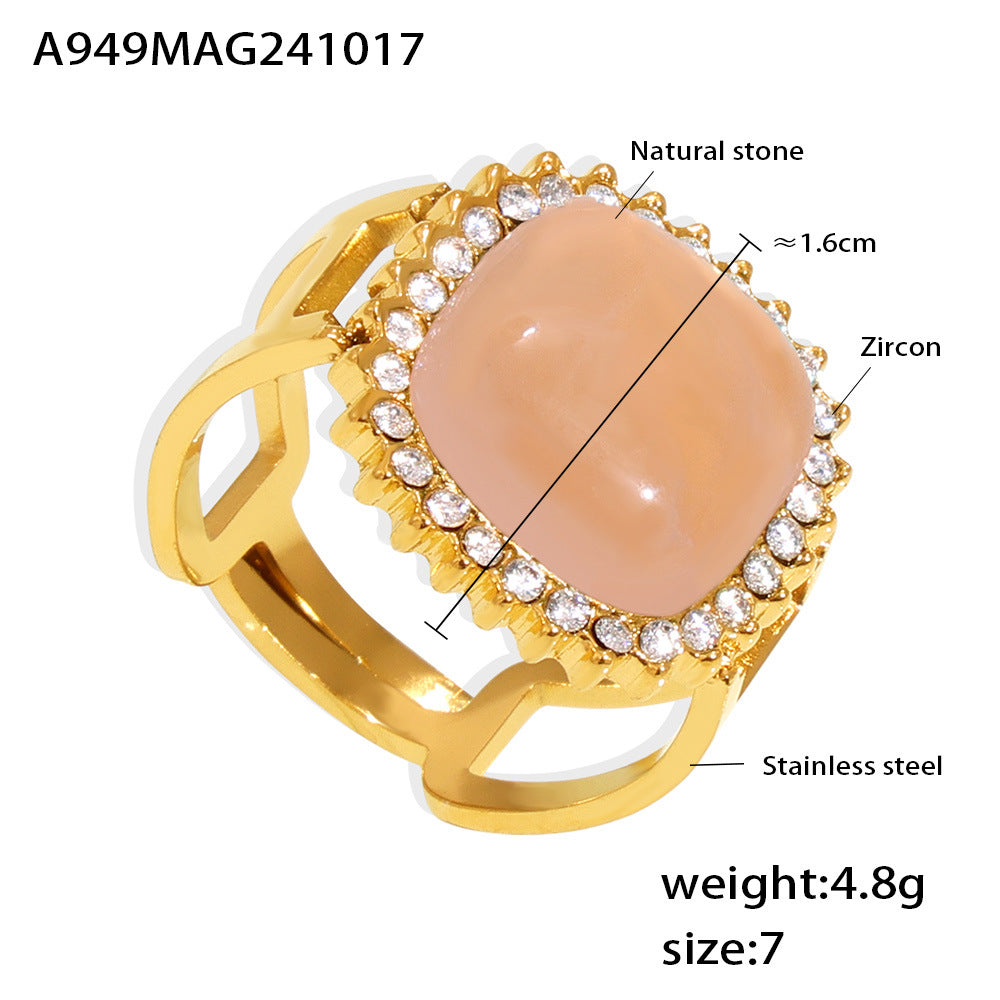 Damenring mit natürlichem Stein und Zirkonbesatz Shop Nory