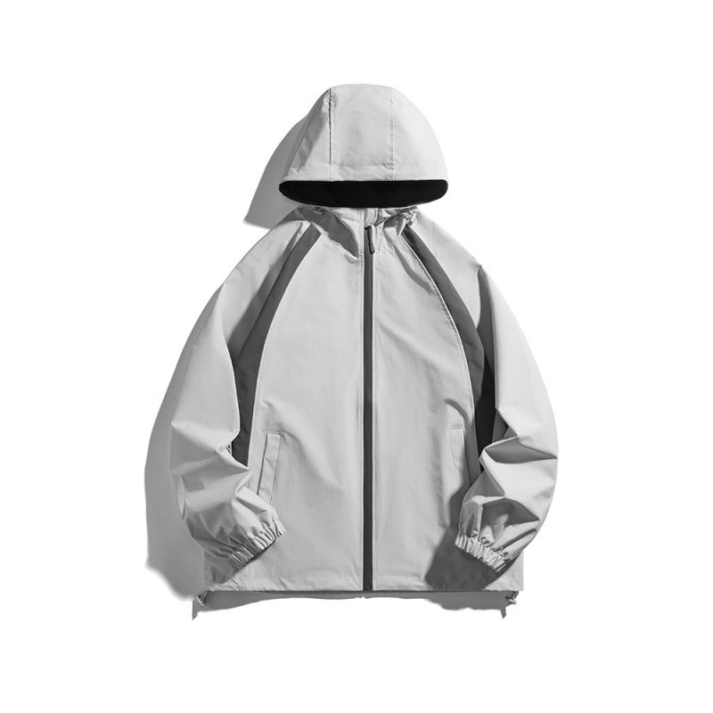 [Unisex Leichte winddichte Kapuzenjacke im sportlichen Utility-Stil mit Kontrastpaspeln und Tunnelzugsaum Shop Nory]