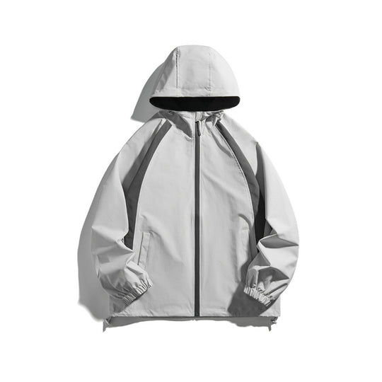 [Unisex Leichte winddichte Kapuzenjacke im sportlichen Utility-Stil mit Kontrastpaspeln und Tunnelzugsaum Shop Nory]
