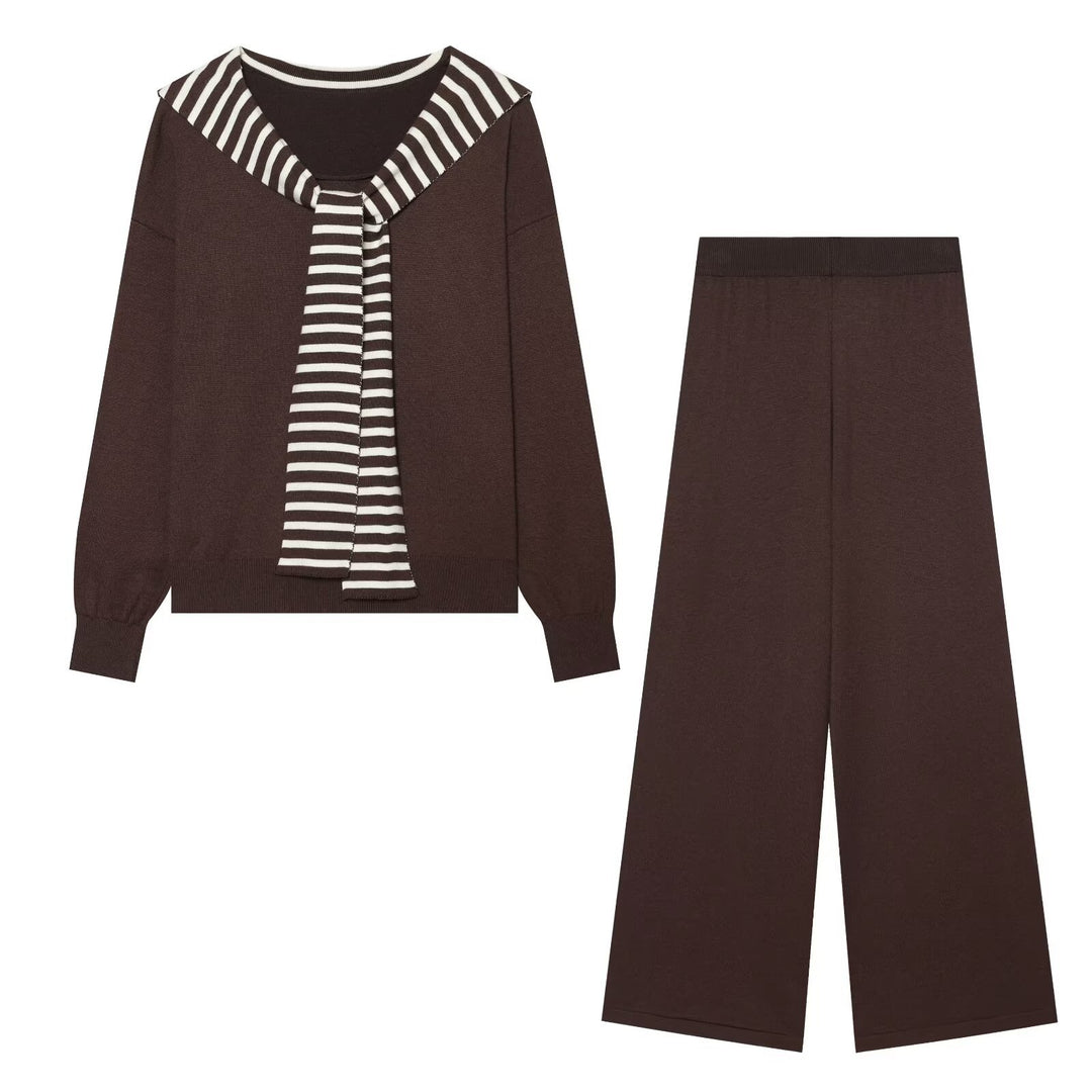 Damen Strickset mit Matrosenkragen-Pullover und weiter Culottehose Shop Nory