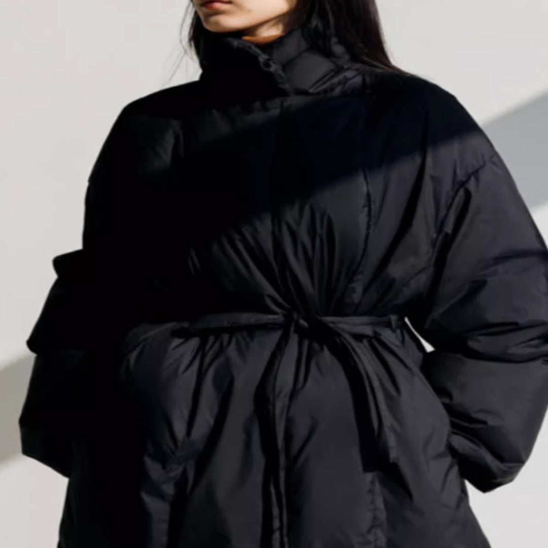 Damen Wattierter Longline-Parka mit Wickel-Bindegürtel und Volumenärmeln Shop Nory