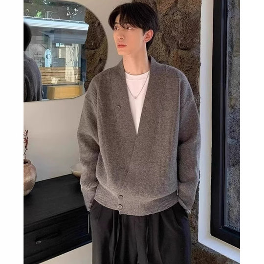 Herren Grobstrick-Cardigan im Oversize-Schnitt mit Schalkragen und asymmetrischer 3-Knopfleiste Shop Nory