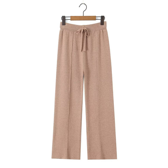 Damen Weite Strickhose mit Rippbund, Tunnelzug und Bügelfalte Shop Nory