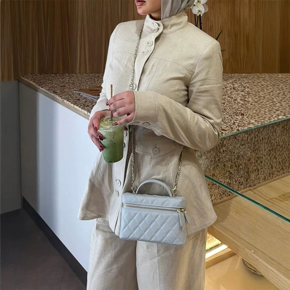 Damen Taillierter Leinenblazer mit Stehkragen und schwingendem Schößchen Shop Nory
