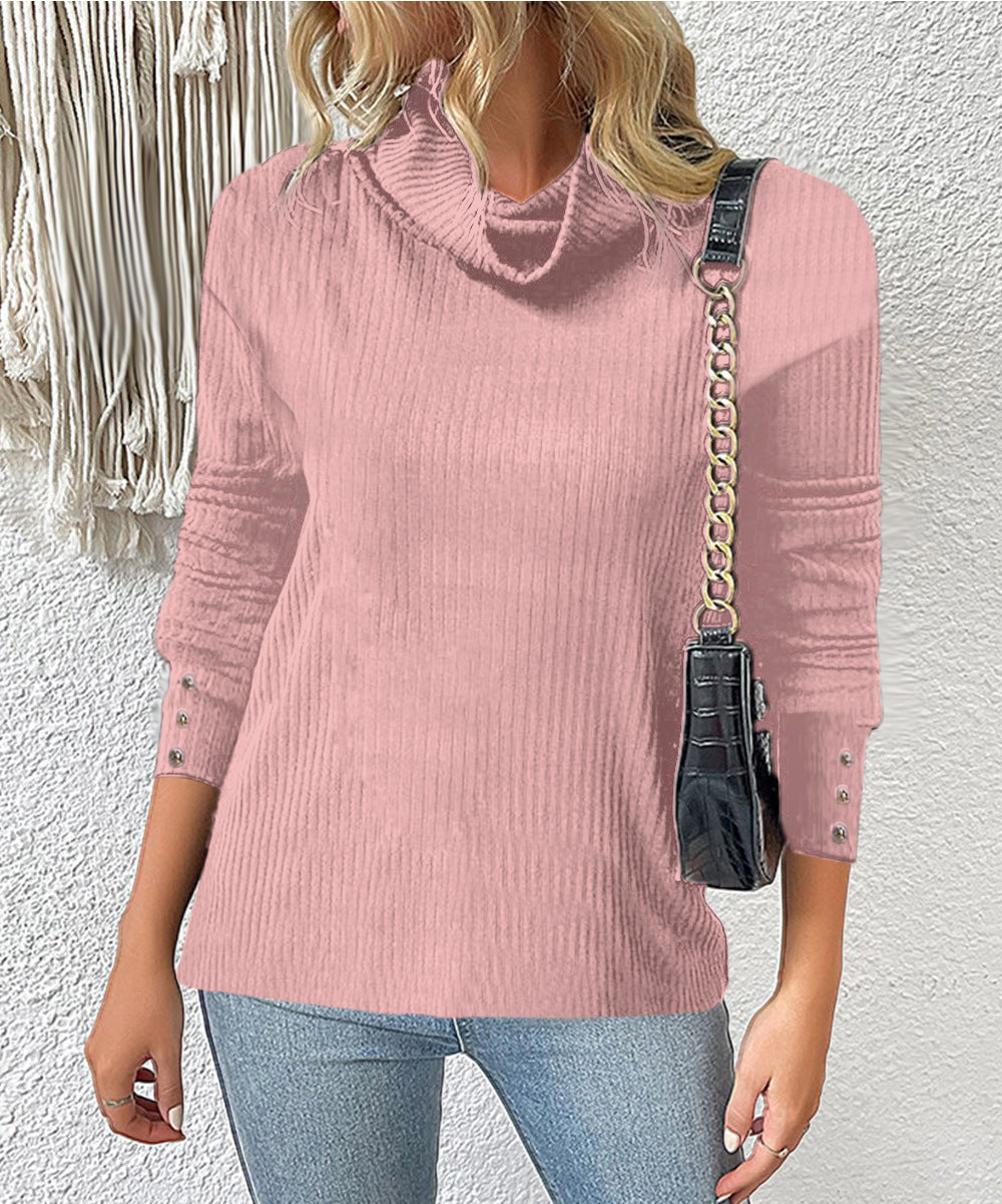 Damen Rippschneider Rollkragenpullover mit 3/4-Ärmeln und dekorativer Knopfleiste Shop Nory