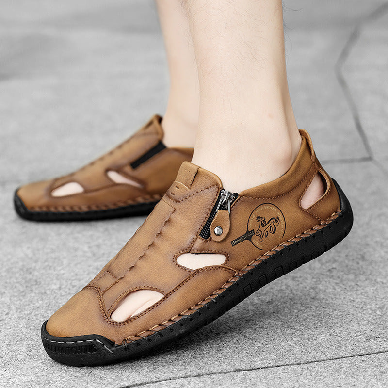 Herren Bequeme Lederfreizeitschuhe mit Reißverschluss und atmungsaktiven Öffnungen