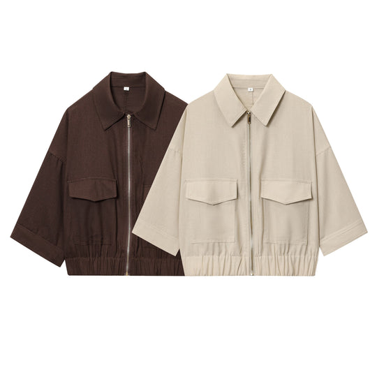 Damen Cropped Oversize‑Blousonjacke mit großen Pattentaschen, durchgehendem Reißverschluss und elastischem Saum Shop Nory