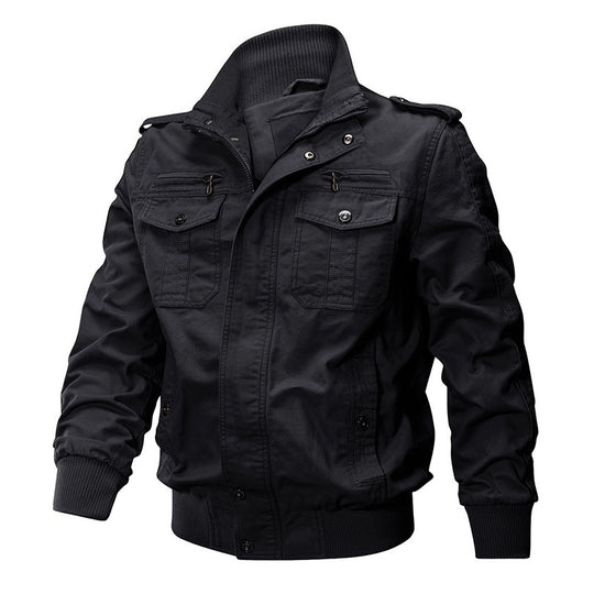 Herren robustes Canvas-Pilotblouson mit Rippenbündchen und Schulterpatten Shop Nory