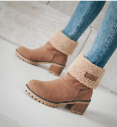 Damen Gefütterte Ankle-Boots mit Lammfell-Umschlag und profiliertem Blockabsatz Shop Nory
