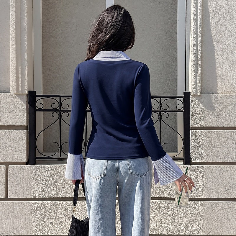 Damen Elegantes Longsleeve-Oberteil mit Hemdkragen Shop Nory