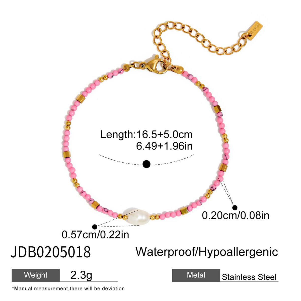 Damen Armband aus hypoallergenem Edelstahl mit bunten Perlen und Perlenelement Shop Nory