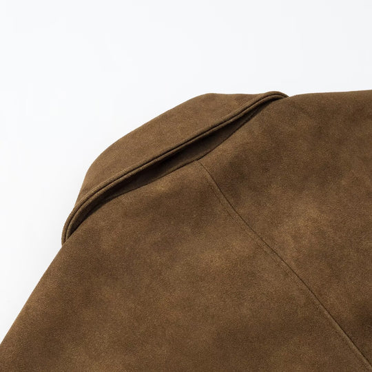 Damen kurz geschnittene Veloursleder‑Optik Jacke mit Hemdkragen und Knopfleiste Shop Nory