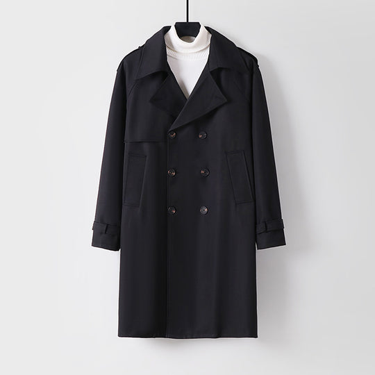 Herren Midilanger Oversize-Trenchcoat mit doppelter Knopfreihe und Schulterklappen Shop Nory