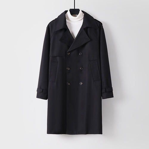 Herren Midilanger Oversize-Trenchcoat mit doppelter Knopfreihe und Schulterklappen Shop Nory