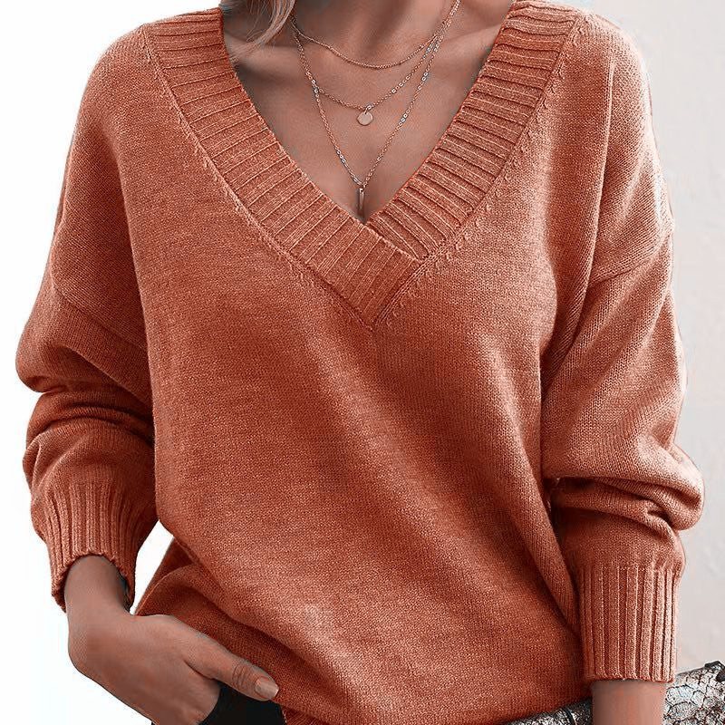 Damen nan Oversized V-Ausschnitt Strickpullover mit gerippten Bündchen Shop Nory
