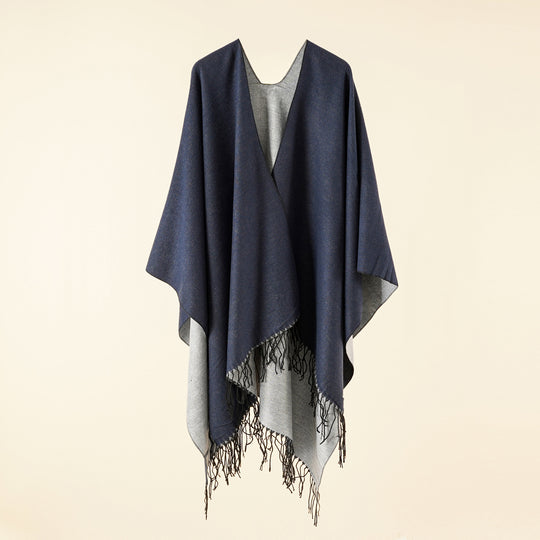 Damen Großer Ruana‑Poncho aus feinem Wollmix mit Fransen und offenem Fall Shop Nory