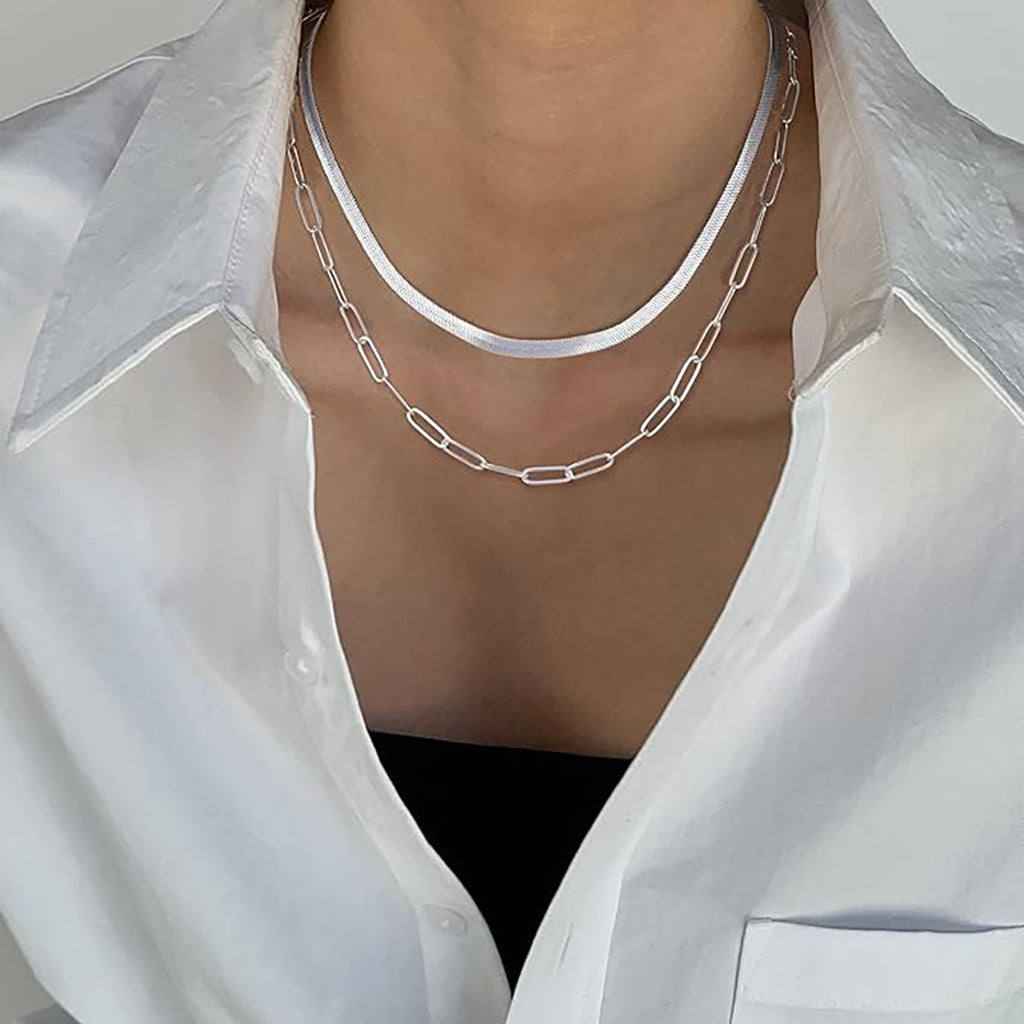 Damen Halskette mit doppeltem Kettendesign und eleganten Gliederakzenten Shop Nory