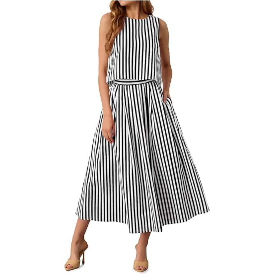Damen Ärmelloses Midikleid mit hohem Taillenbund und ausgestelltem Faltenrock Shop Nory
