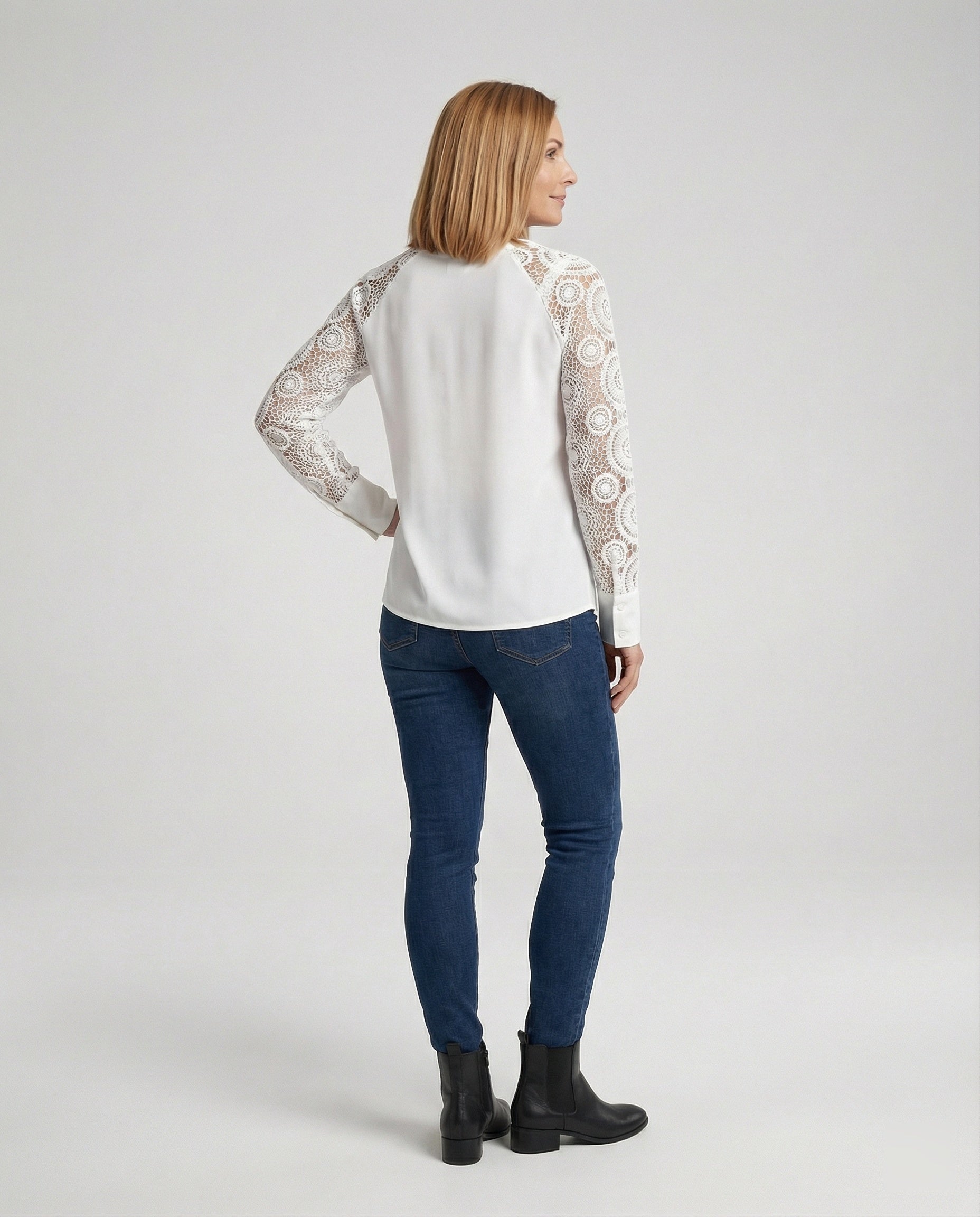 Damen Bluse Chiffon Spitze elegant