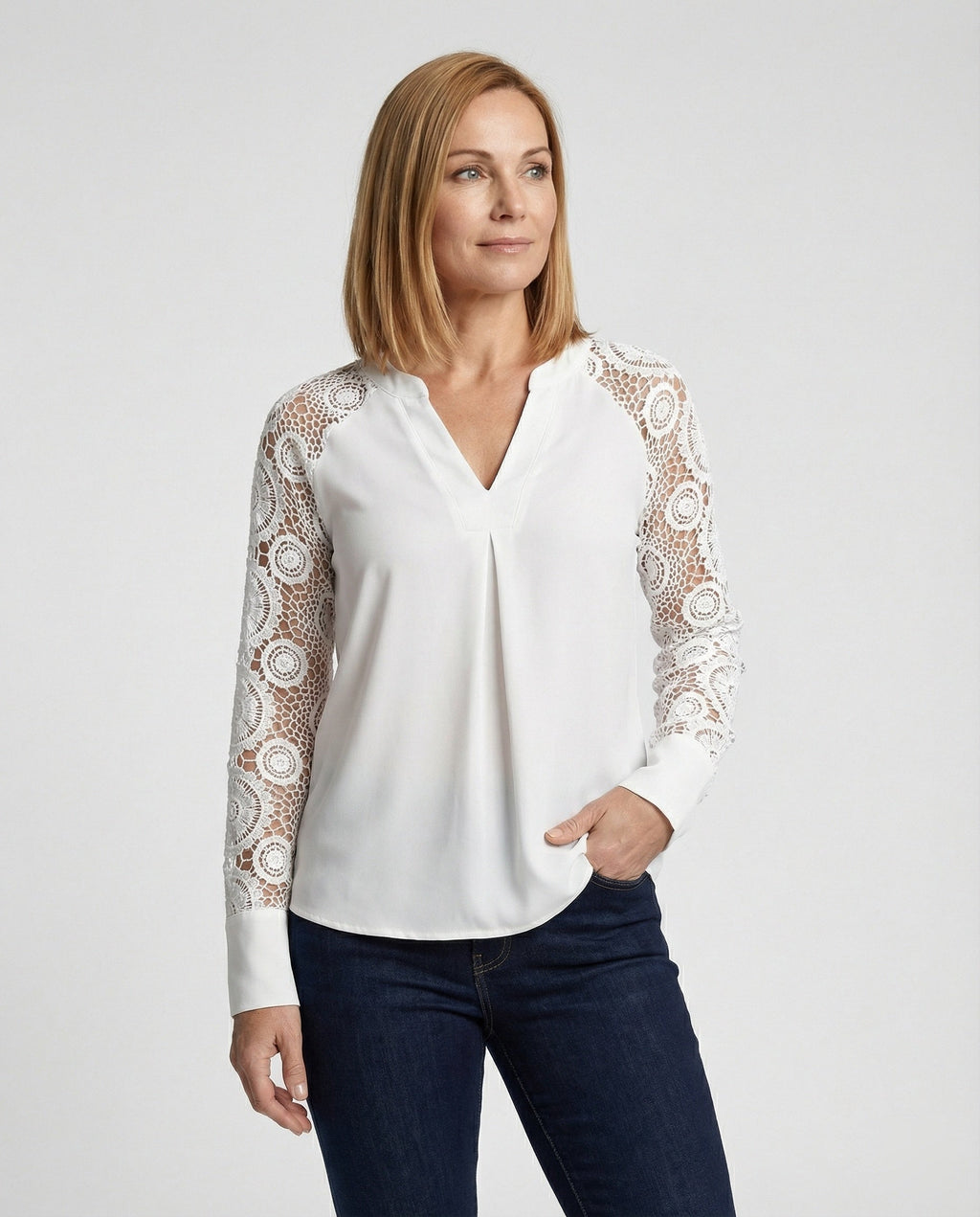 Damen Bluse Chiffon Spitze elegant