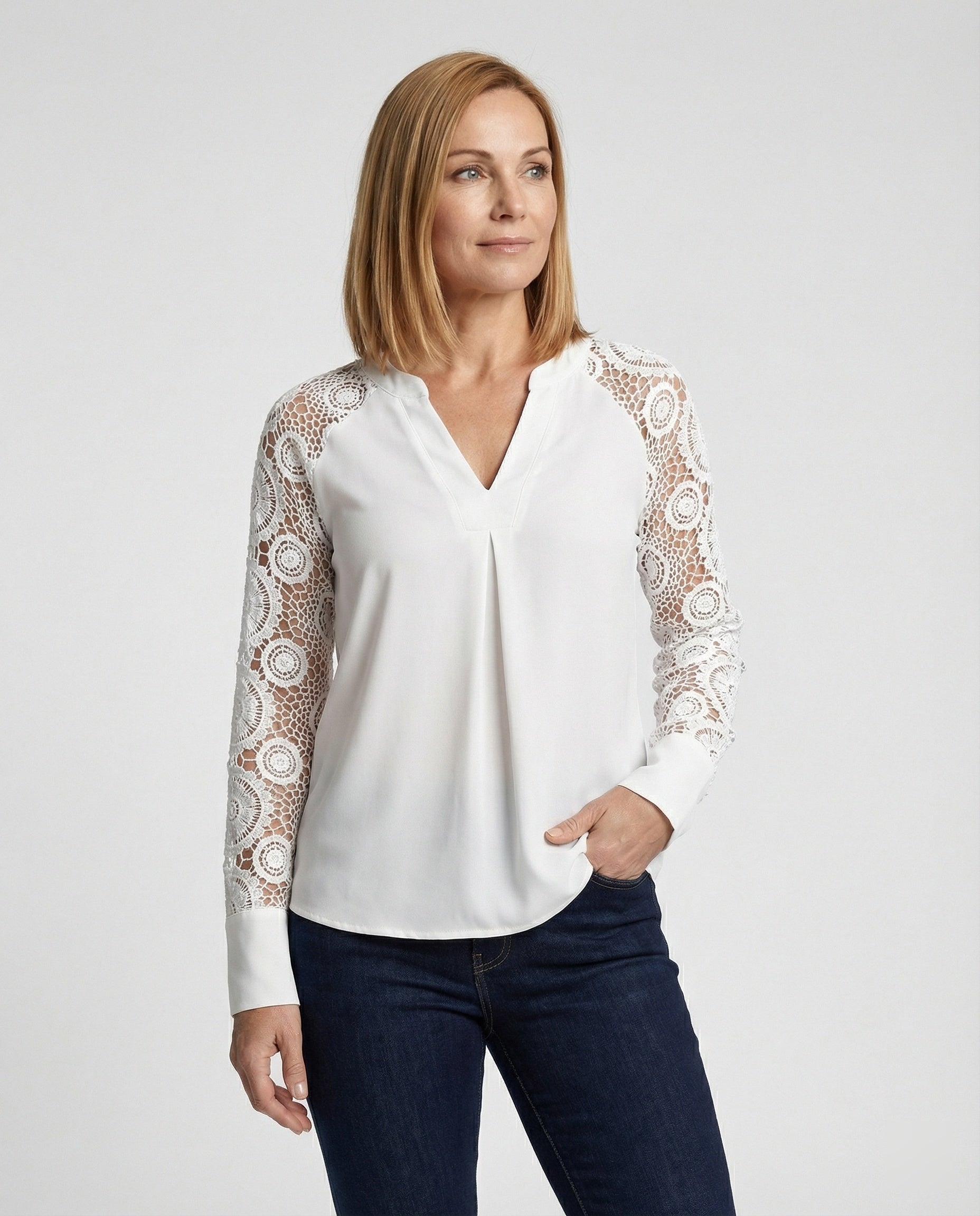 Damen Bluse Chiffon Spitze elegant