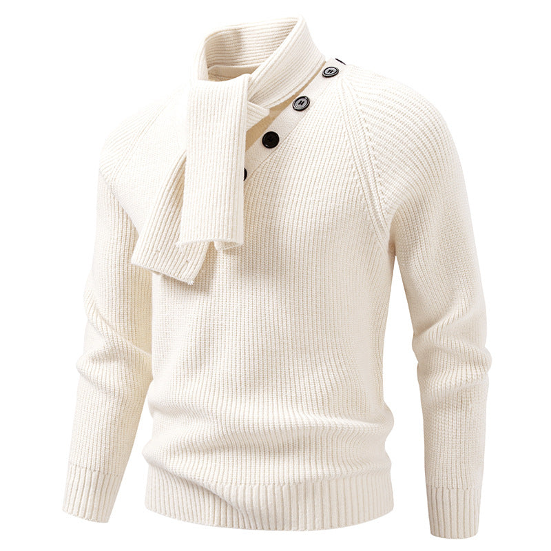 Herren Strickpullover mit integriertem Schlauchkragen-Schal und Knopfdetail Shop Nory