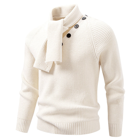 Herren Strickpullover mit integriertem Schlauchkragen-Schal und Knopfdetail Shop Nory