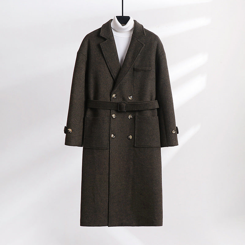 Herren Doppelreihiger Wollmix-Longcoat mit fallendem Revers und Pattentaschen Shop Nory