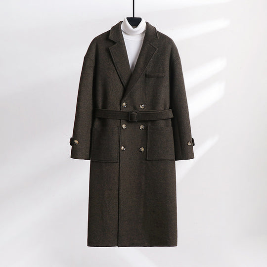 Herren Doppelreihiger Wollmix-Longcoat mit fallendem Revers und Pattentaschen Shop Nory