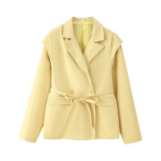 Damen Taillierter Bindegürtel-Blazer mit doppelter Knopfleiste und Reverskragen Shop Nory