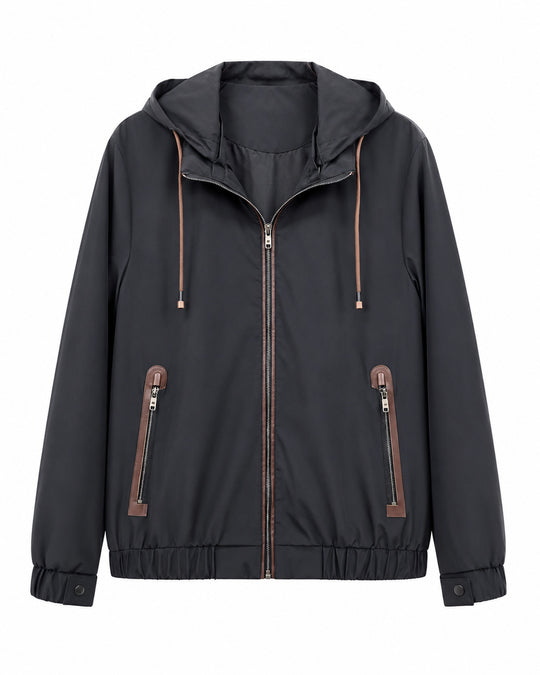 Herren Leichte Softshell‑Hoodiejacke mit wasserabweisender Außenlage, Lederapplikationen und Reißverschlusstaschen Shop Nory