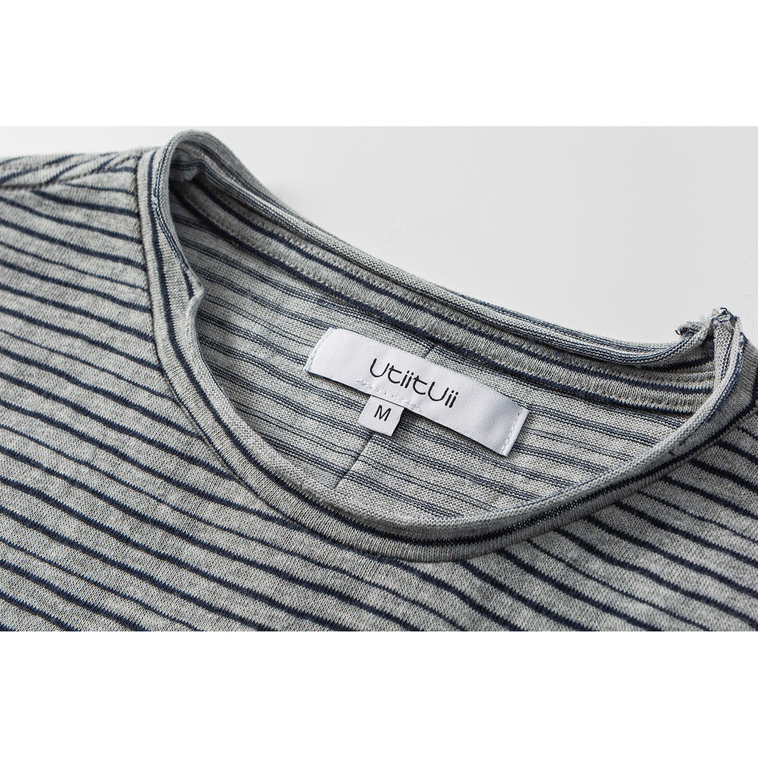 Unisex Fein gestreiftes Langarmshirt aus Baumwollmischung mit Rundhalsausschnitt Shop Nory
