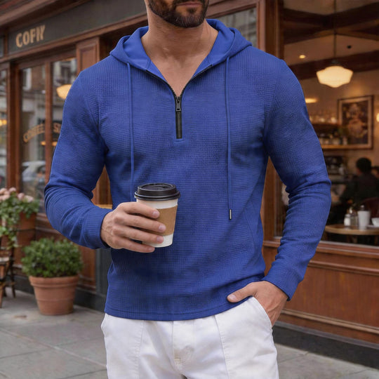 Herren texturierter Halbzip-Kapuzenpullover in Slim Fit Shop Nory