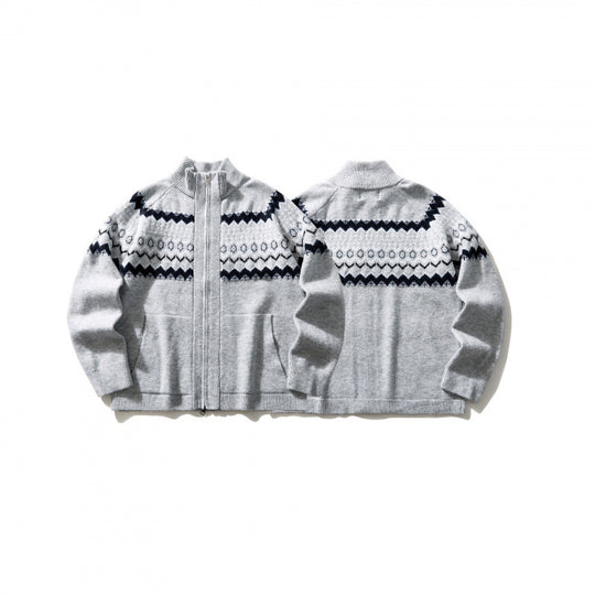 Unisex Norweger-Strickjacke mit durchgehendem Reißverschluss, Stehkragen und Eingrifftaschen Shop Nory