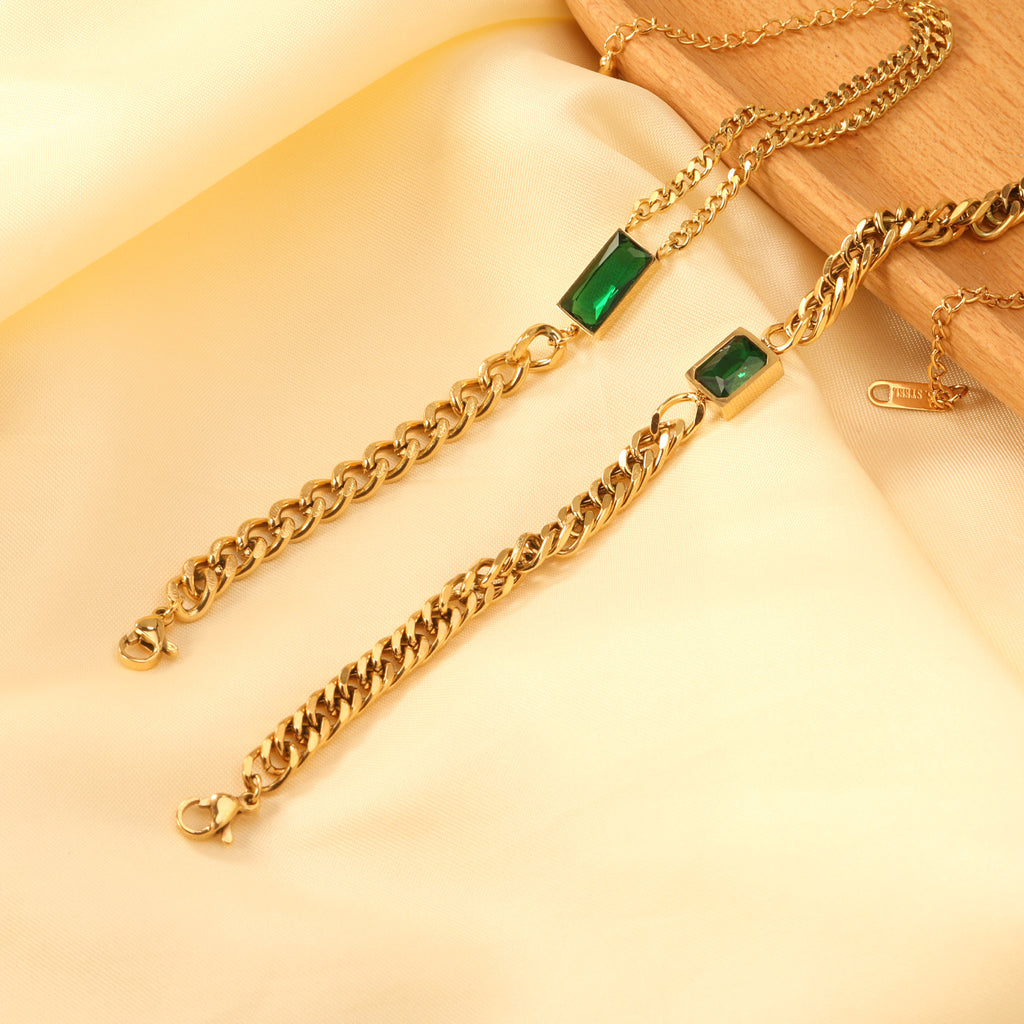 Damen Armband mit luxuriösem grünem Edelstein und Kettendesign Shop Nory