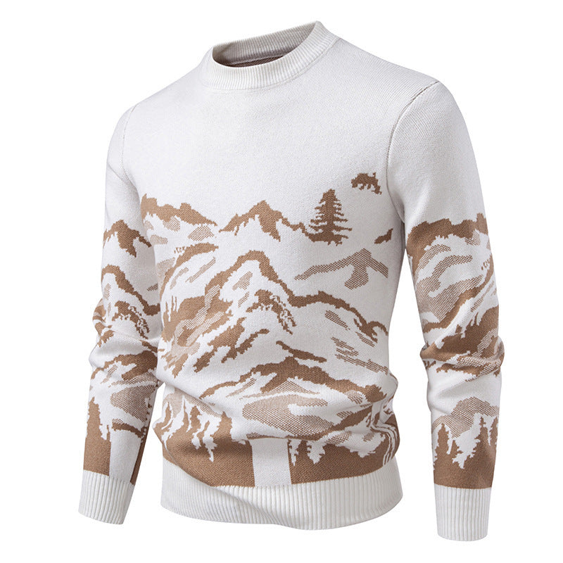 Herren Strickpullover mit Bergmotiv und hohem Kragen