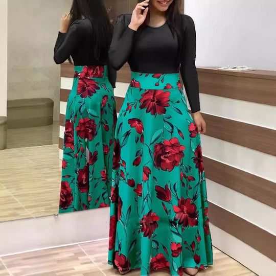 Damen Fließender Maxirock mit hoher Taille und großem Blumenprint Shop Nory