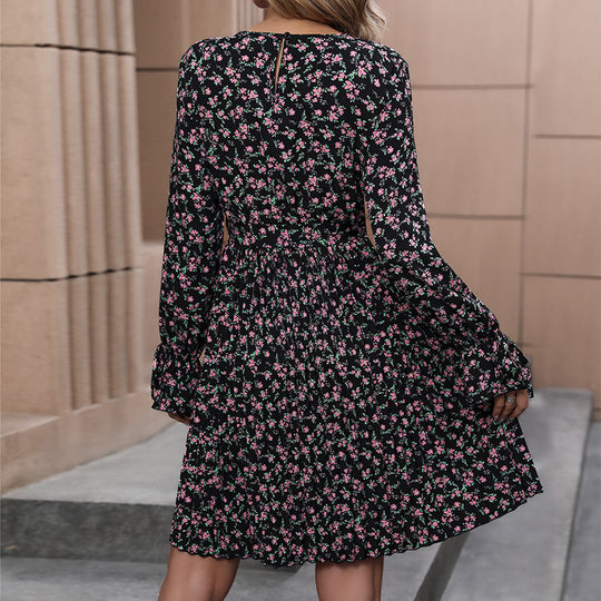 Damen Midikleid mit plissiertem Rock, Tunnelzug-Taille und Volantmanschetten Shop Nory