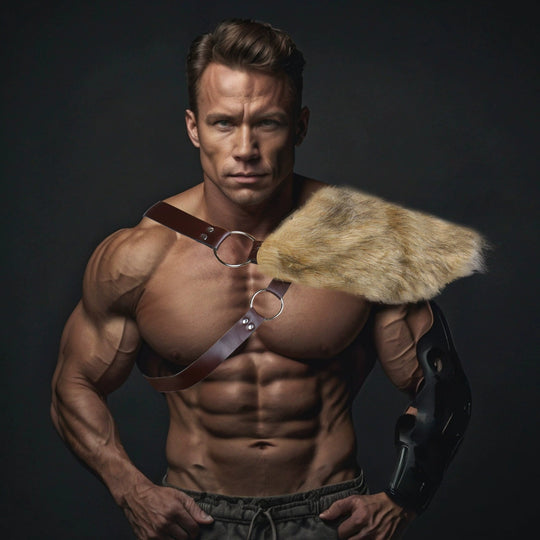 Herren dekoratives Leder‑Brustgeschirr mit abnehmbarem Kunstfell‑Schulterpolster Shop Nory