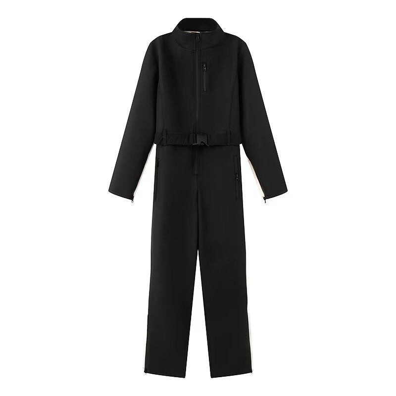 Damen Utility-Overall mit hohem Kragen, funktionalen Reißverschlüssen und Taillengürtel Shop Nory