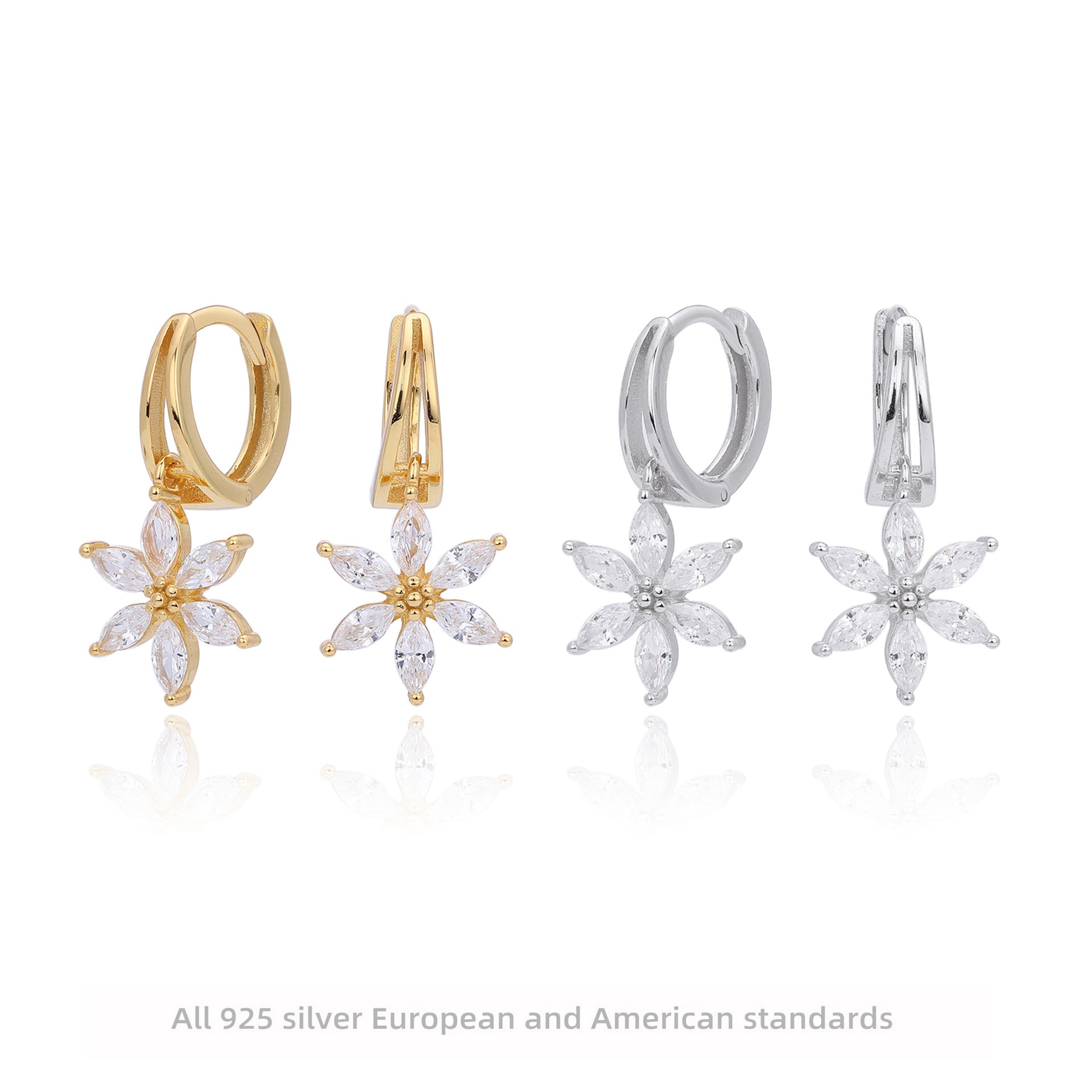 Damen Ohrhänger mit funkelndem Zirkon und Blumenmotiv Shop Nory