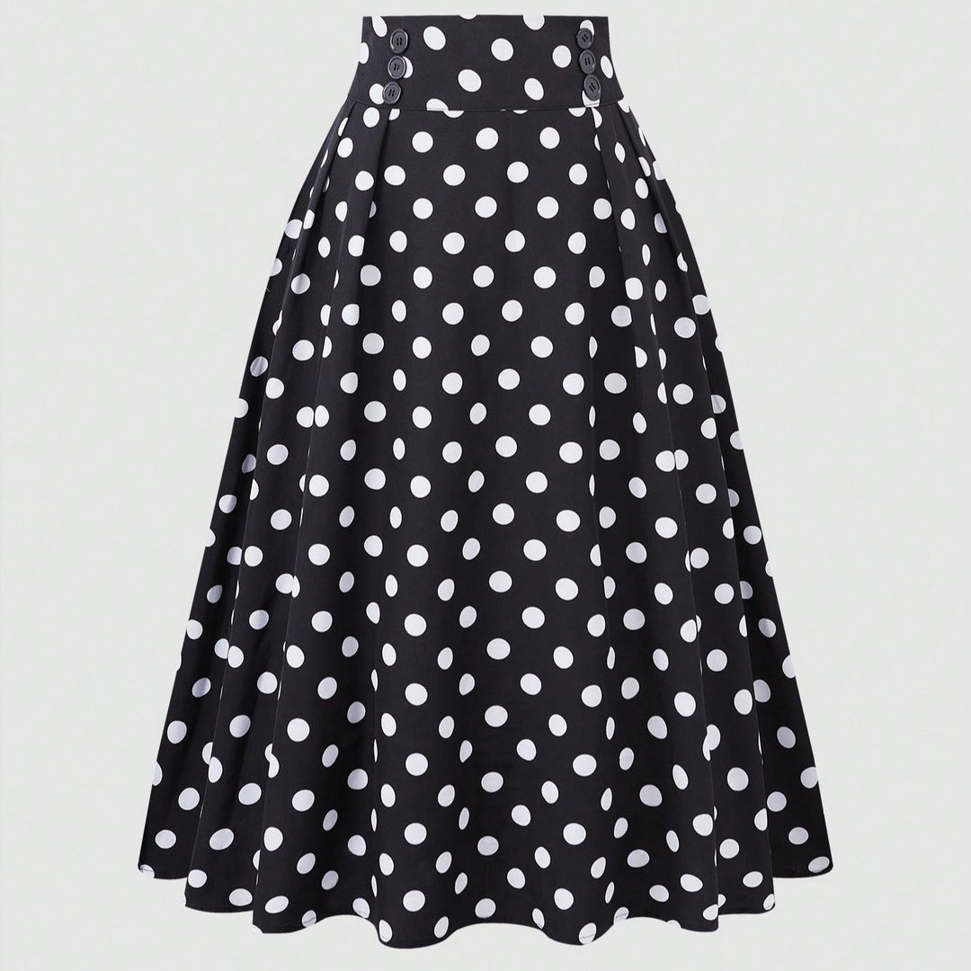 Damen Hochtaillierter Tellerrock mit taillierter Passe, Falten und Polka‑Dot‑Print Shop Nory