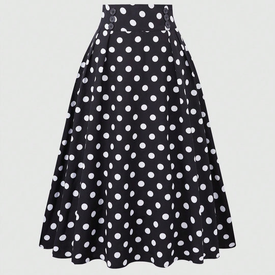 Damen Hochtaillierter Tellerrock mit taillierter Passe, Falten und Polka‑Dot‑Print Shop Nory