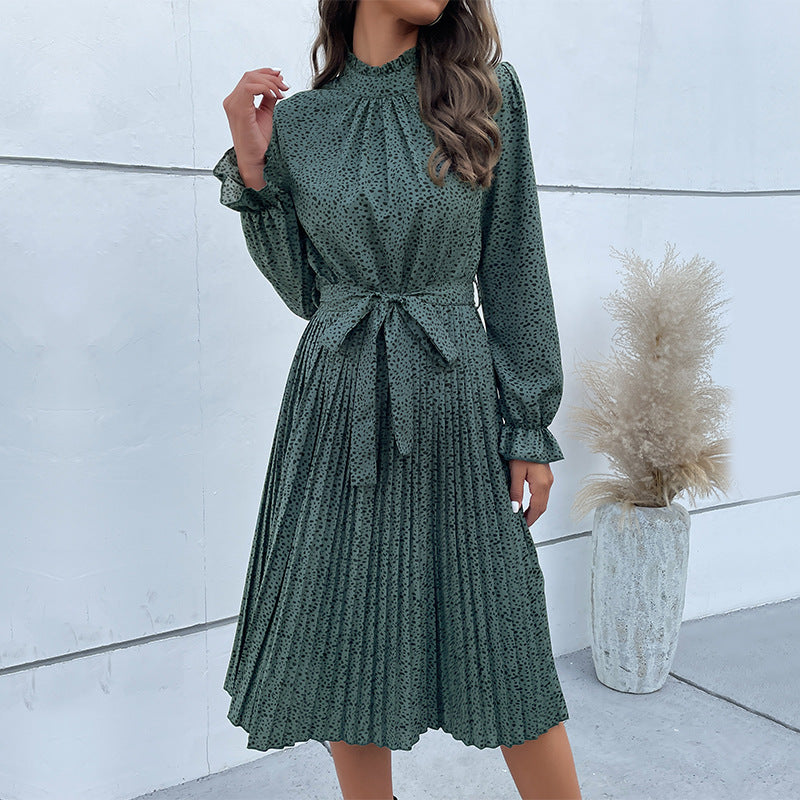 Damen Midikleid mit Stehkragen, geraffter Passe und Bindegürtel Shop Nory