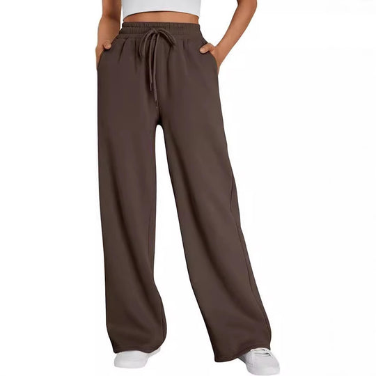 Damen nan weite Loungehose mit hohem Elastikbund, verstellbarem Kordelzug und fließender Palazzosilhouette Shop Nory