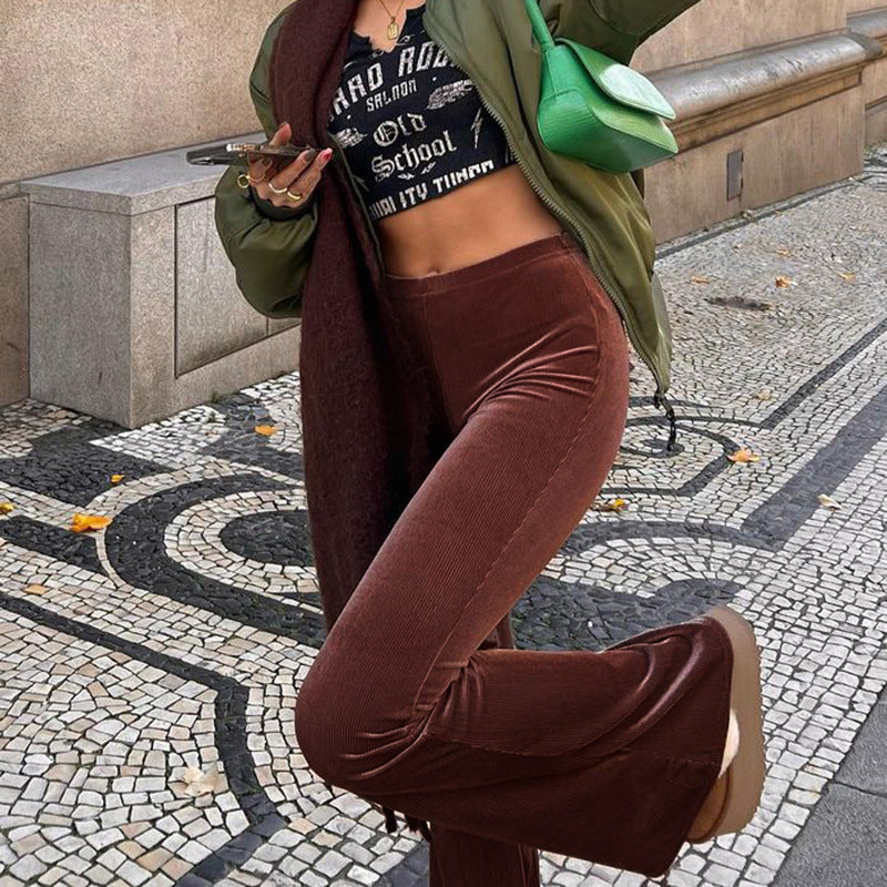Damen Elegante Schlaghose mit hohem Bund und glattem Material